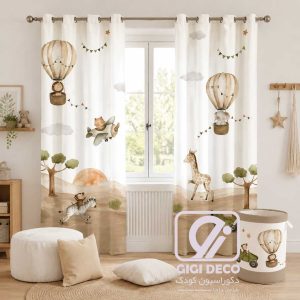 پرده اتاق کودک طرح بالن و حیوانات