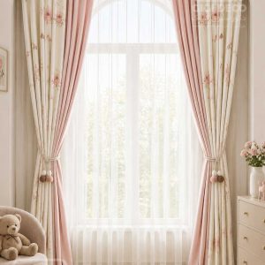 پرده اتاق کودک مدل صورتی پودری و شیری | Powder Pink