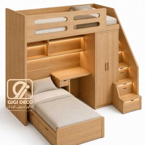 تخت خواب دوطبقه کودک کمددار مدل مدرن JM4